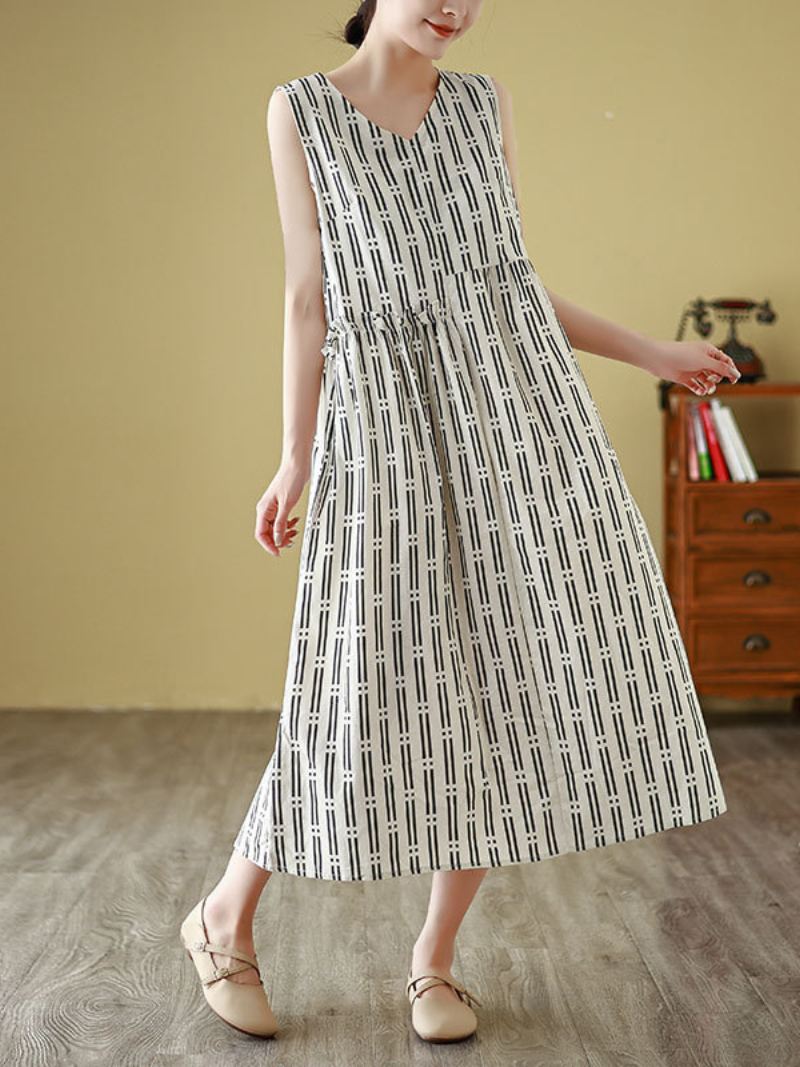 Women's Elegant Striped Printed Mid-Length A-line Dress