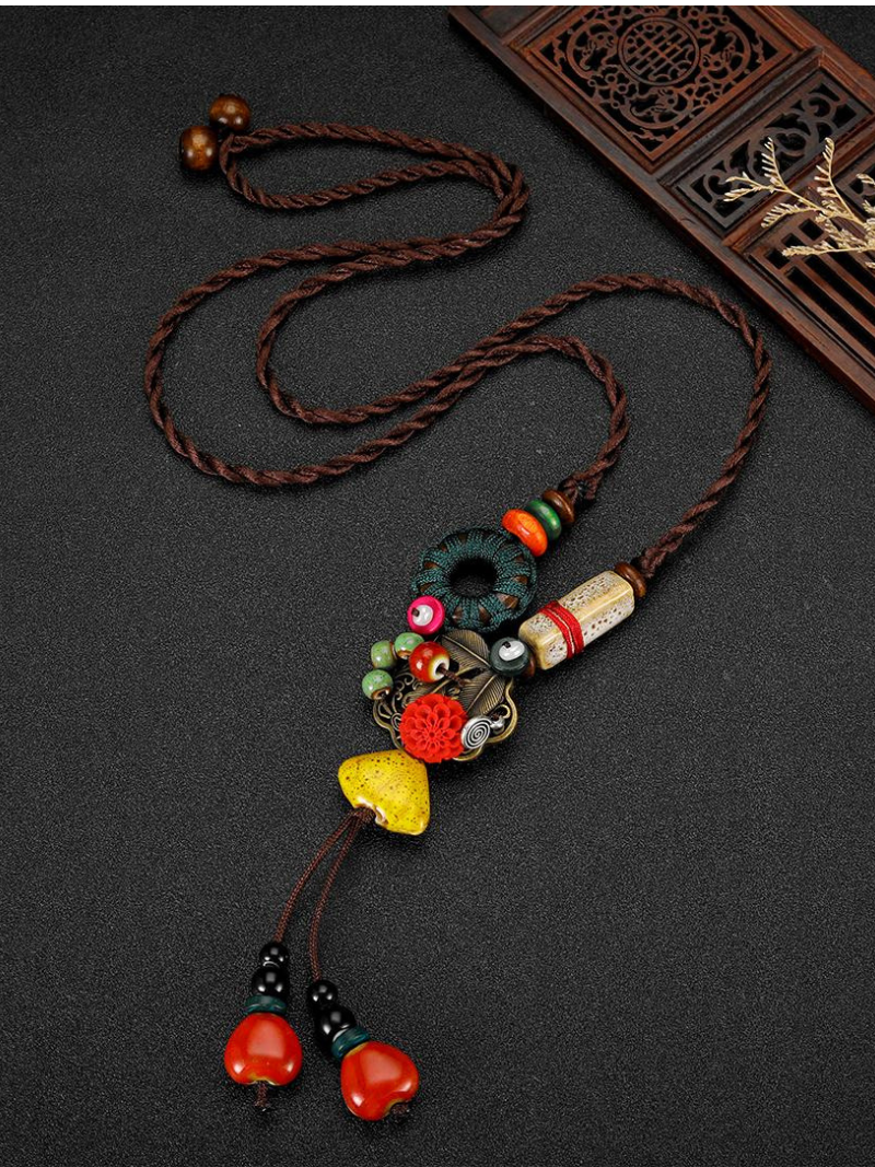 Chine esthétique de style ethnique Chaîne Rétros Retro Retro tissé de style chinois Collier en céramique Pendentif