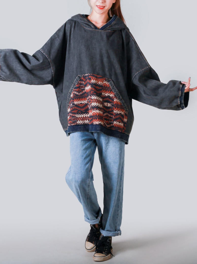 Patch des femmes et décontractés Pull à capuche lâche Pull