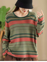 Women’s Retro Stripe Cotton Knit Pullover Sweater