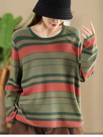 Women's Autumn and Winter Retro Striped Knitted Sweater