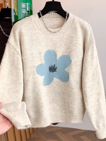 Chic Floral Intarsia Knit Sweater in Plush Acrylic Blend Comfort