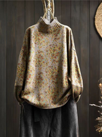Women’s Floral Print Half Turtle Neck Knit Sweater