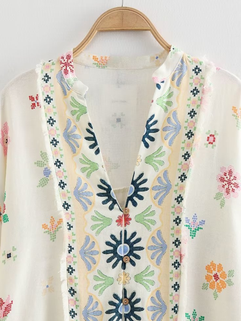 Colorful floral-patterned A-Line Dress