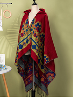 Cozy Weekend Wrap Cape — Vintage Floral Hooded Poncho, Flattering Drape