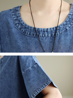 Relaxed Curved-Hem Denim Dress with Patch Pockets in Cotton A-Line