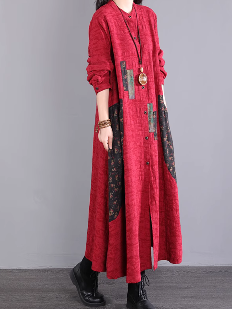 Women's Red Pocket Printed 