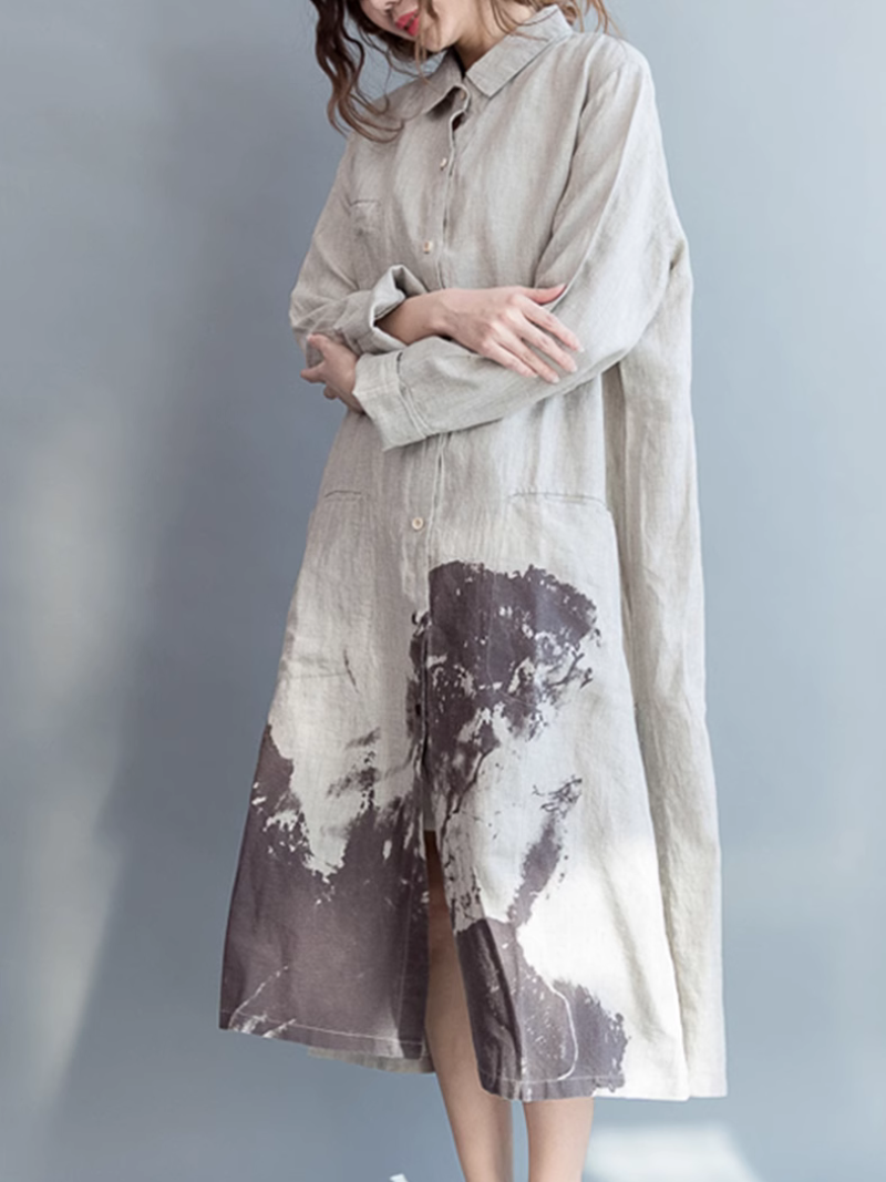 Robe de chemise à poches avant au genou du genou pour femmes