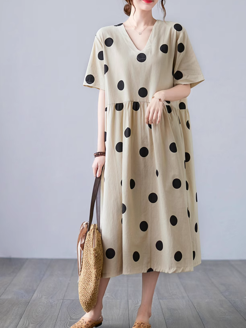 V-neck Women's A-Line Dot Dress