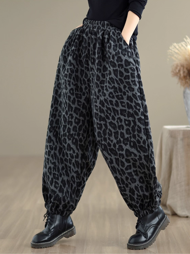 Leopard Print Balloon Jogger Pants for Women in Stretch Fabric