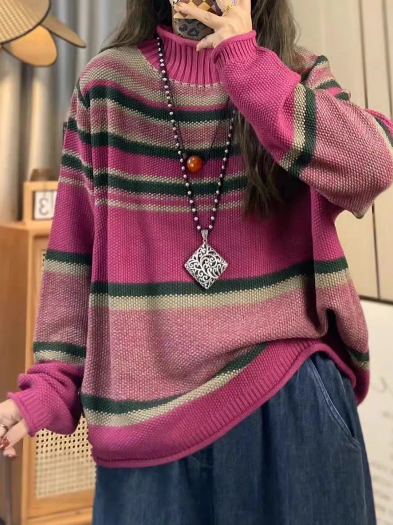 Striped Oversized Sweater in Acrylic Blend for Women, Effortless Knit