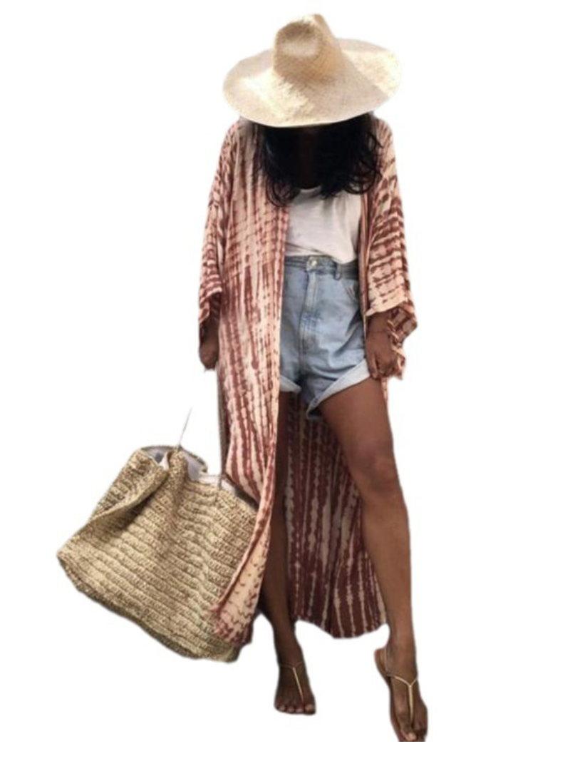 Coupage de plage à la rayonne pour femmes Robe Kimono Robe de ceinture imprimée