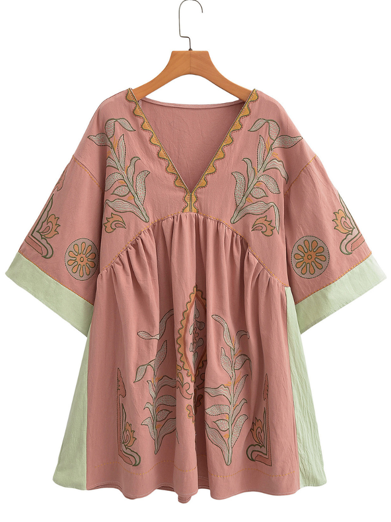 Robe kimono brodée à col décontractée en V Custo