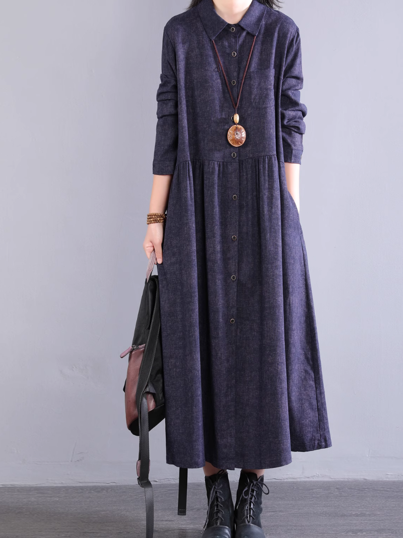 Robe chemise d'été pour femmes à col boutonné de type ligne A 