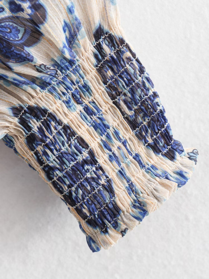 Robe imprimée en V géométrique A-Line à manches longues à manches longues à manches longues