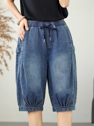 Women's Trendy Denim Shorts Midi-Length Pants Style Bottom
