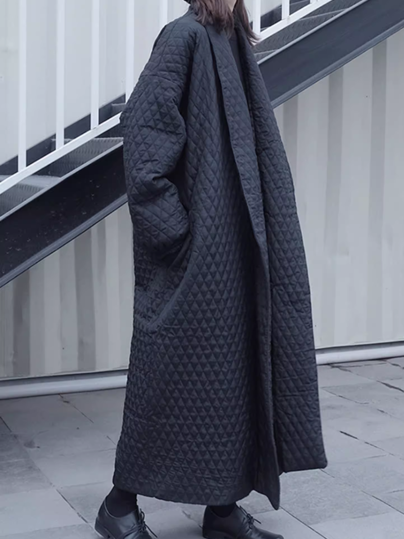 Oversized Quilted Duster Coat in Minimal Silhouette, Luxe Winter Essential