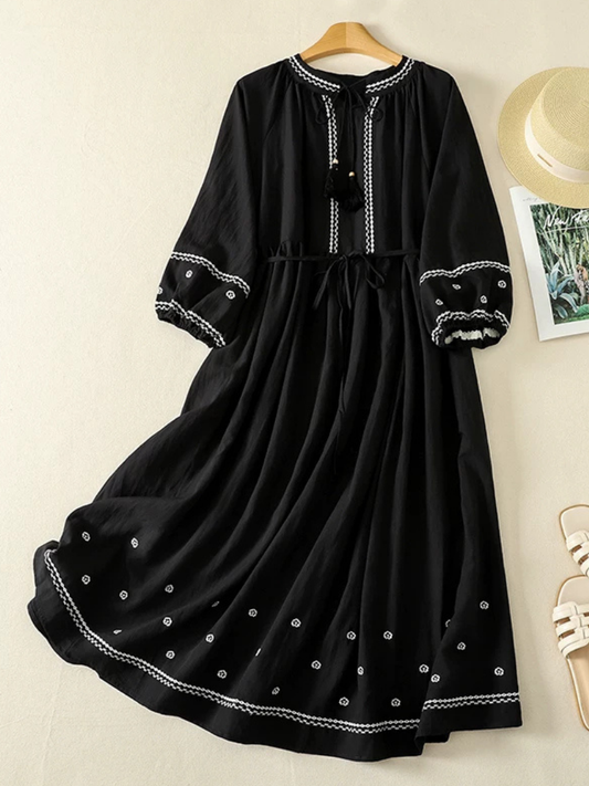 Breezy Weekend Boho Midi Dress — Embroidered, Flowing and Effortlessly Flattering