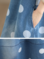 Polka Dot Denim Dress in Cotton, Relaxed A-Line Pinafore Midi