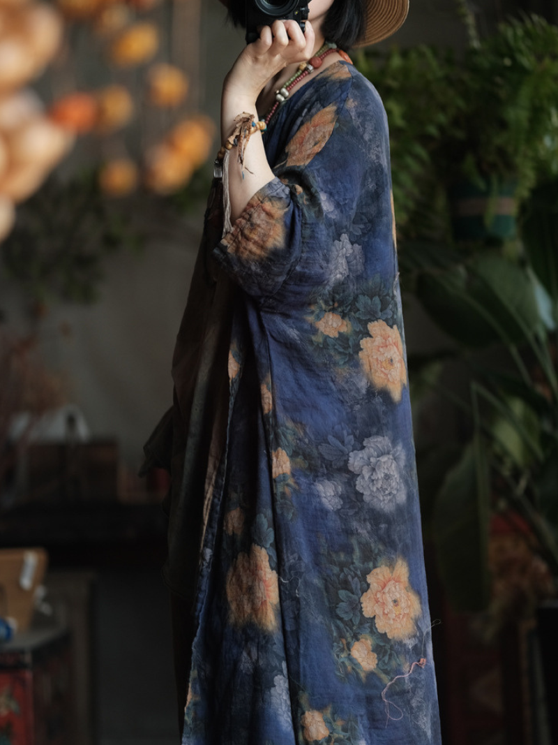 Navy Blue Printed Loose Cardigan