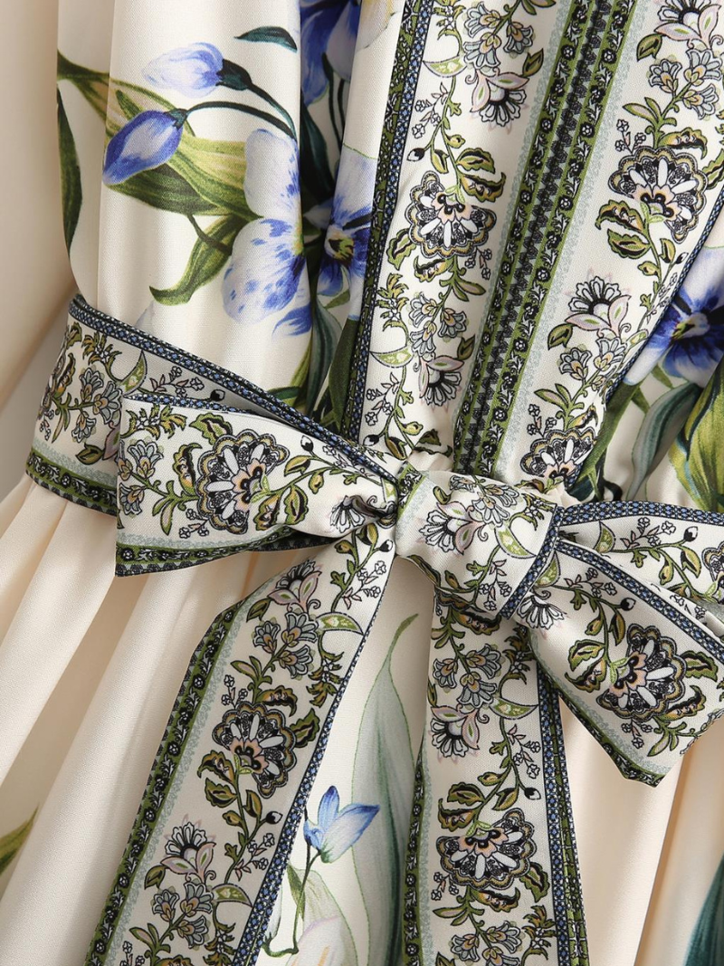 Robe de chemise de ceinture de taille à fleurs imprimées modernes pour femmes