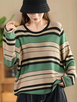 Women’s Retro Stripe Cotton Knit Pullover Sweater