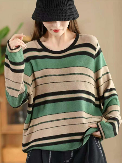 Women's Autumn and Winter Retro Striped Knitted Sweater