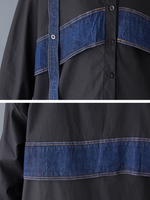 Oversized Button-Down Shirt with Denim Contrast Panels, Modern Minimal Elegance