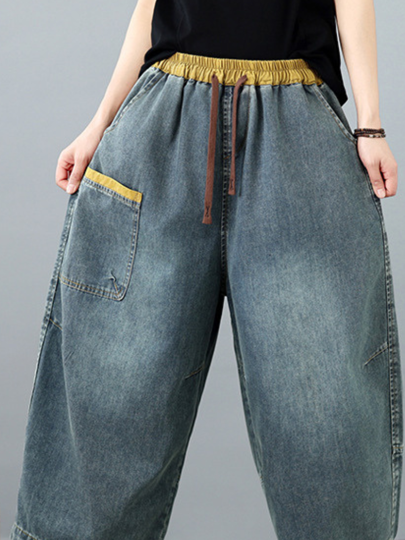 Weekend Ease Culotte Jeans — Relaxed Wide-Leg Denim Pants with Elastic Waist