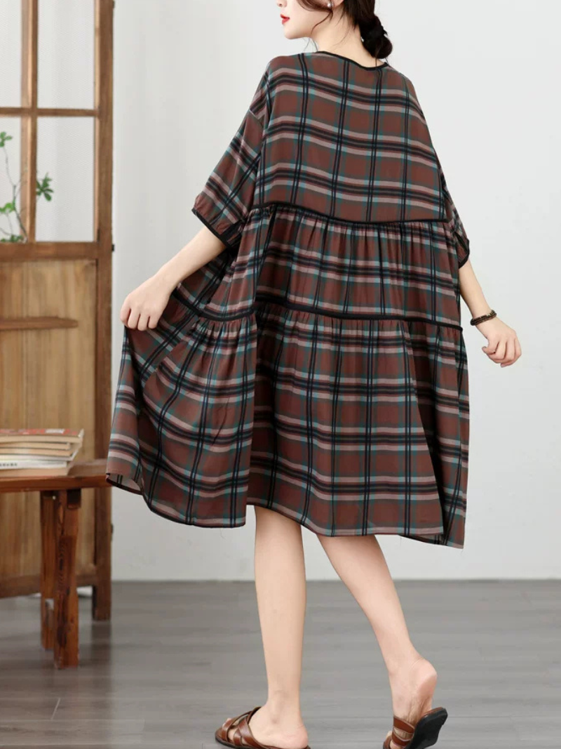 Weekend-Ready Plaid Dress — Airy Cotton Linen, Effortless and Flattering Style
