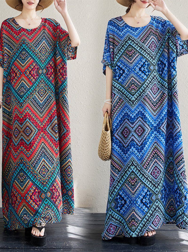 La plage d'été pour femmes porte une robe de kaftan imprimée bohème lâche