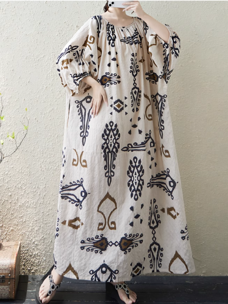 Robe de Kaftan imprimée de style ethnique d'été pour femmes