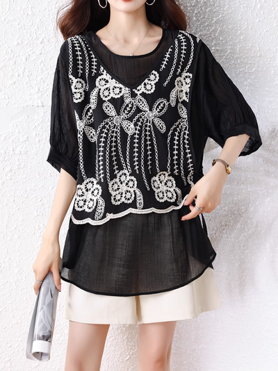 Women's Stylish Loose Good-Looking Embroidery Top