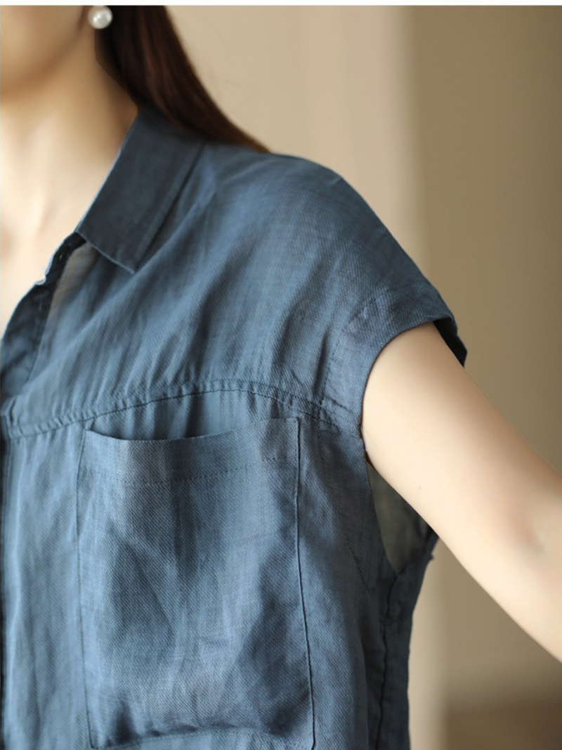 Women's Summer Cool Casual Wear Double-Pocket Loose Top