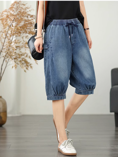 Women's Trendy Denim Shorts Midi-Length Pants Style Bottom