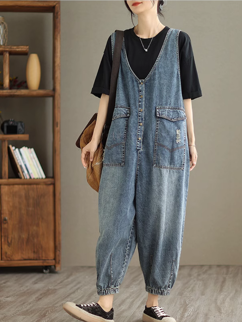 Summer des femmes en vrac en vrac de denim High Dungaree