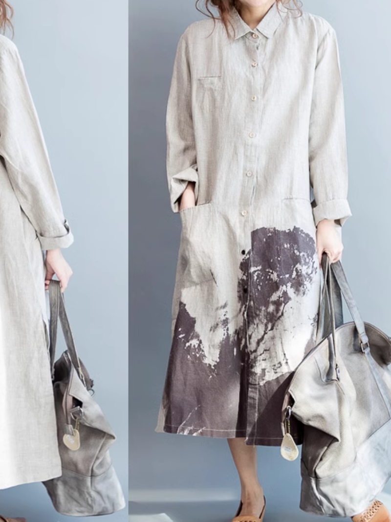 Robe de chemise à poches avant au genou du genou pour femmes