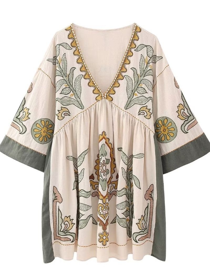 Robe kimono brodée à col décontractée en V Custo