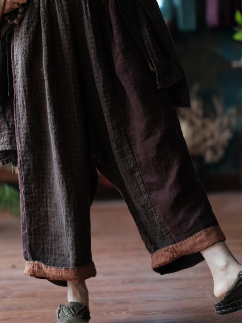 Pantalon de taille élastique à carreaux à carreaux ajusté en été des femmes