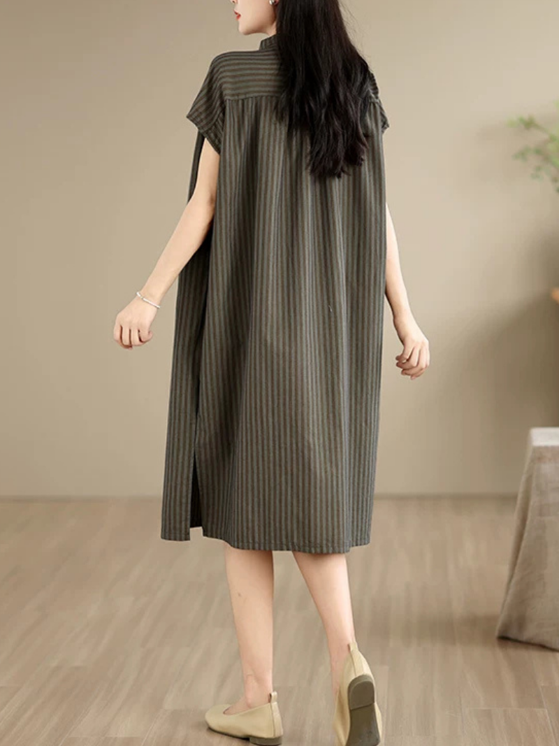 Effortless Weekend Shirt Dress — Cotton Linen Ease with Subtle Stripes