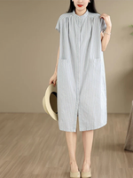 Effortless Weekend Shirt Dress — Cotton Linen Ease with Subtle Stripes