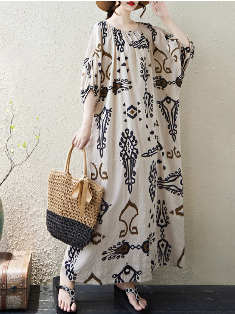Robe de Kaftan imprimée de style ethnique d'été pour femmes