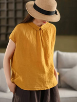 Women’s Ramie Collar Shirt Top Loose Fit Casual Wear