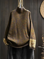 Women’s Floral Print Half Turtle Neck Knit Sweater