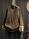 Women's Autumn and Winter Retro Half-Turtle Collar Printed Sweater