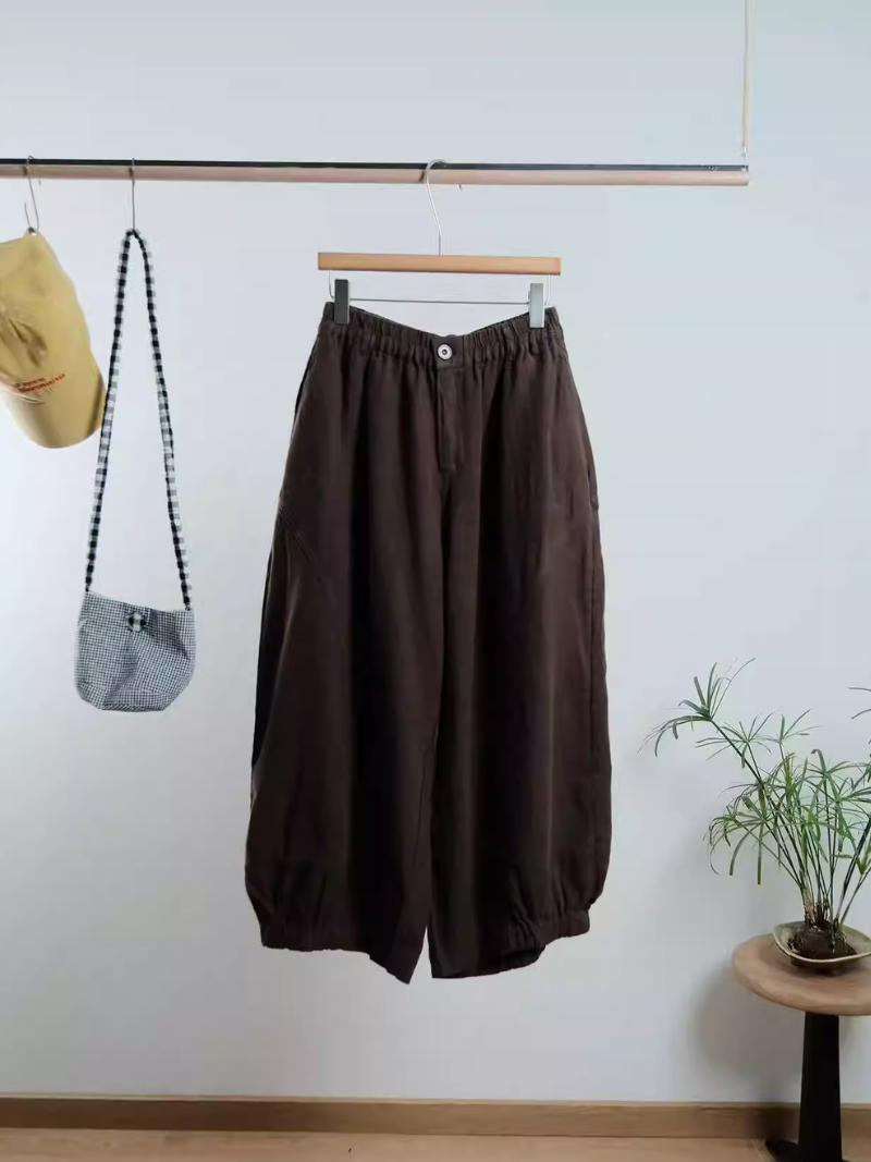 Relaxed Lantern Cotton Linen Pants with Elastic Cuffs, Effortless Summer Chic