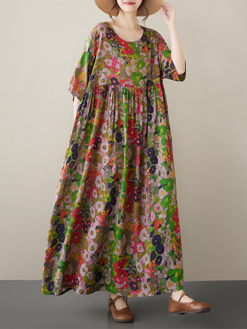 Loose Summer Floral Smock Dress for Women