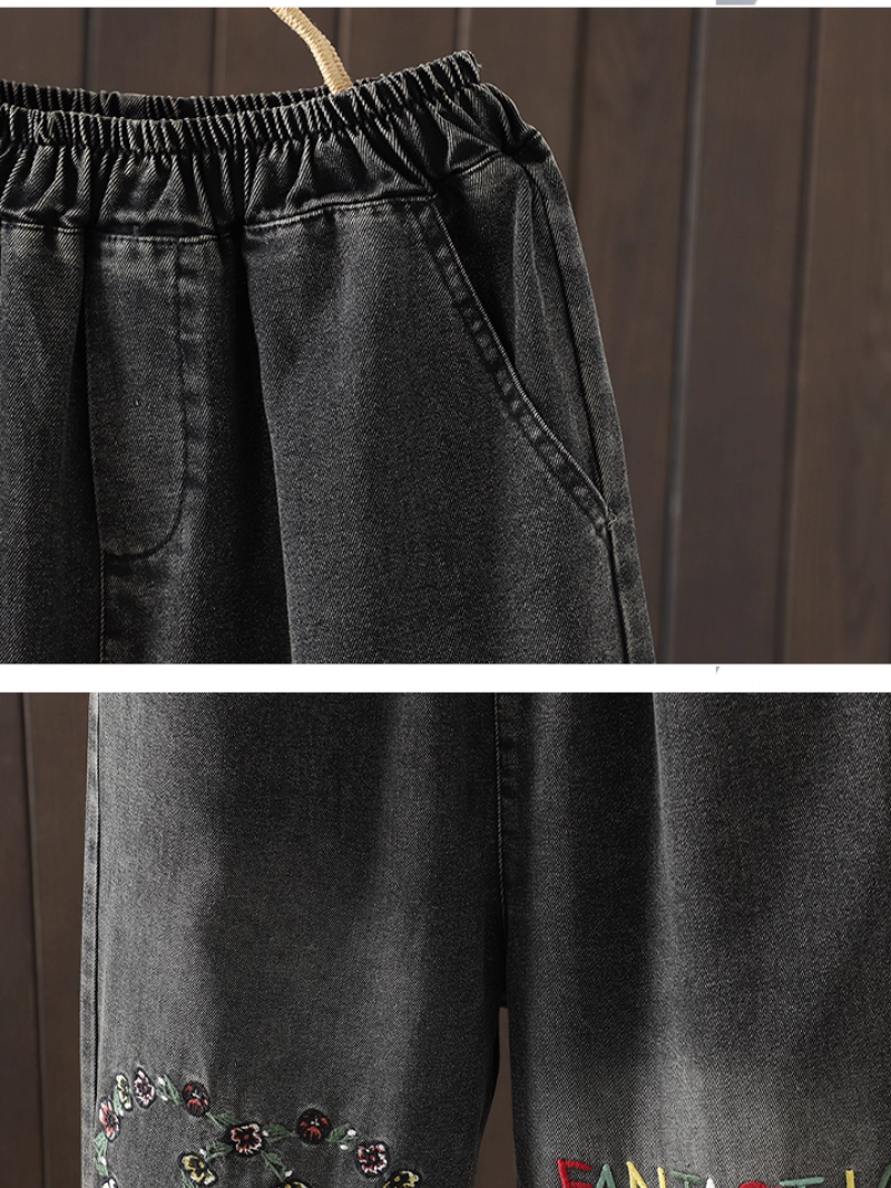 Artful Patchwork Relaxed Tapered Denim Cotton Women’s Jeans