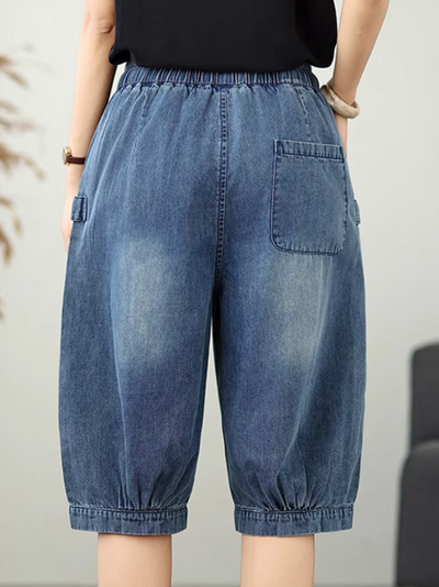 Women's Trendy Denim Shorts Midi-Length Pants Style Bottom