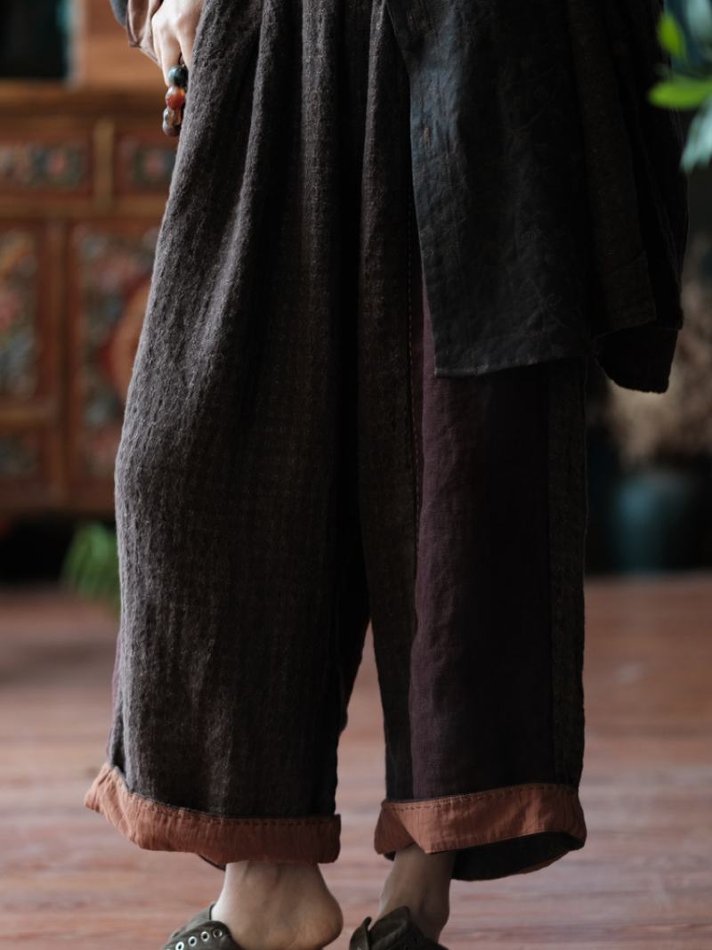 Pantalon de taille élastique à carreaux à carreaux ajusté en été des femmes